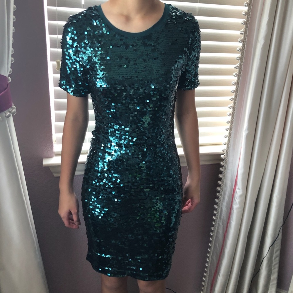bcbgmaxazria teal sequin evening dress!